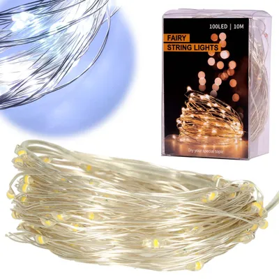 Zdjęcie produktu dla Lampki dekoracyjne LED z drutu 10m 100LED zimnej bieli