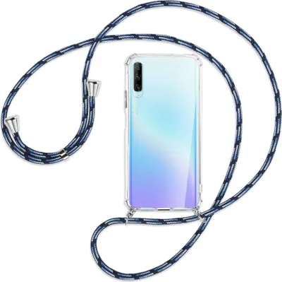 Produktbild von Handykette Backcover-Schutzhülle mit Band (Metall silberfarben) für Huawei P Smart Pro 2019 - Blautöne
