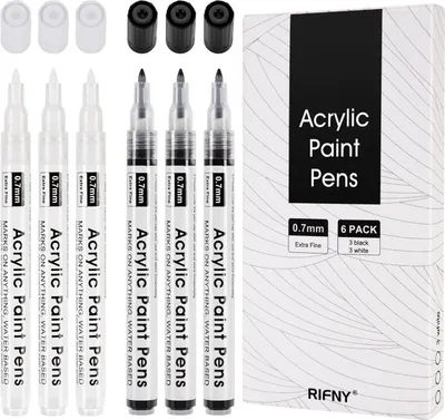 Immagine prodotto di Set di penne acriliche Marcatore permanente per pietre, impermeabile, 3 nero + 3 nero