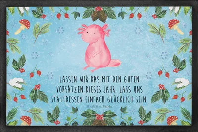 Produktbild von Mr. & Mrs. Panda Schmutzmatte Axolotl Glücklich 50 x 75 cm - Eisblau - Geschenk, Schuhabstreifer, Türmatte, Weihnachten, Fussmatte, Bodenvorleger, Gummimatte