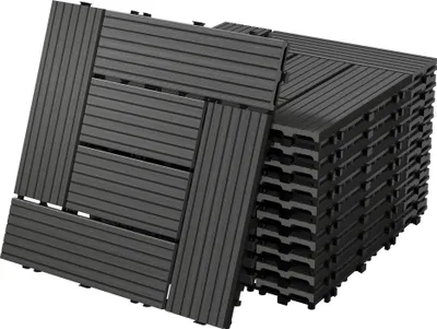 Zdjęcie produktu dla ECD Germany Płytki tarasowe WPC, 30x30 cm, 44-częściowy zestaw ekonomiczny na 4 m², antracytowa mozaika o wyglądzie drewna, do podłóg balkonowych w ogrodzie z systemem odpływowym click