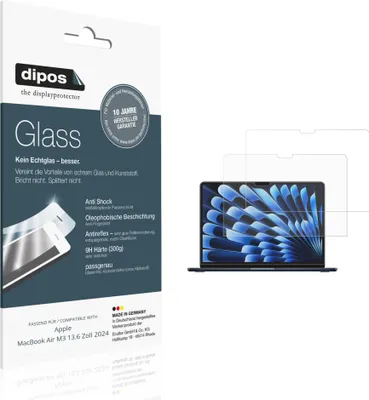 Produktbild von 2x Schutzfolie für Apple MacBook Air M3 13.6 Zoll 2024 matt - Anti-Shock 9H Folie dipos Glass Kunststoffglas