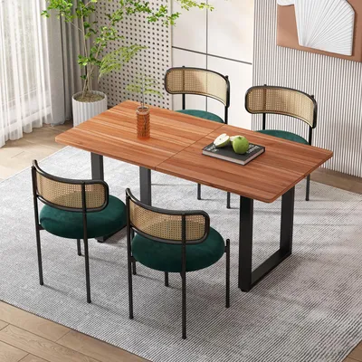 Produktbild von Samt-Esszimmerstuhl,4er set, moderner, einfacher Freizeitstuhl mit vier Stützbeinen aus Metall, Rattan-Freizeitstuhl, Wohnzimmer- und Schlafzimmerstuhl, Grün Green