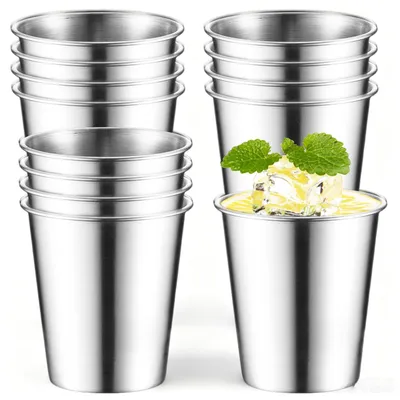 12 Edelstahlbecher 260 ml, spülmaschinenfest, silber