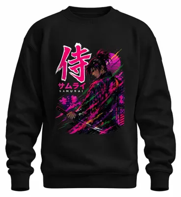 Produktbild von Samurai Katana Japan Anime Manga Synthwave Y2K Cyberpunk Sweatshirt Pullover, Schwarz, L