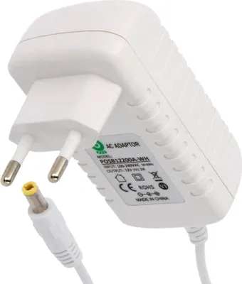 Zdjęcie produktu dla Biały zasilacz 12 V/2 A/24 W do gniazdka elektrycznego, DC 2,5/5,5 mm