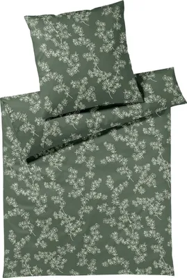 Produktbild von elegante Mako-Jersey Bettwäsche-Garnitur Cherry Blossom Farbe Forest-Green Größe 155x220+80x80