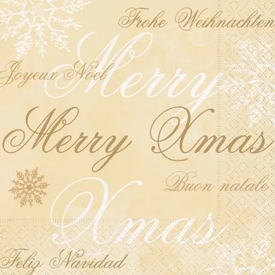 Produktbild von Merry Xmas gold 33 x 33cm 3-lagig, 20 Stck., Weihnachtsservietten