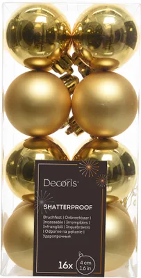 Produktbild von Bruchsichere Weihnachtskugeln 16-teilig 4cm Goldsatz - Matt & Glänzend für sichere Dekoration