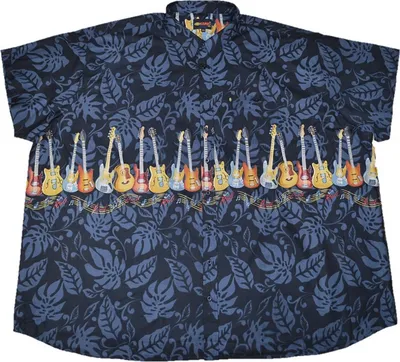 Produktbild von KAMRO Übergrößen Herren-Kurzarmhemd Grau/Schwarz Gitarrenprint 12XL