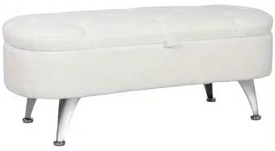 Produktbild von Aufbewahrungsbank – Sitzbank mit Stauraum – Halbsitzbank – Weiß – Metallrahmen – 114x47x46,5 cm