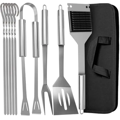 Produktbild von Grillbesteck Grillzubehör Grillset - 9-teilig - Edelstahl - Mit Tragetasche - Grillzange Grillspatel Grillgabel Grillbürste