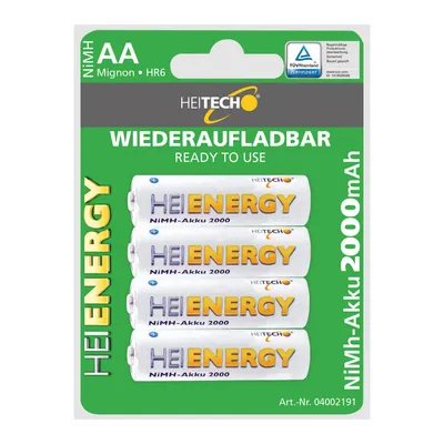 Immagine prodotto di HEITECH batteria ricaricabile NIMH precaricata a 4 pezzi Mignon/AA / HR06 2000 mAh 1,2V - Batterie ricaricabili