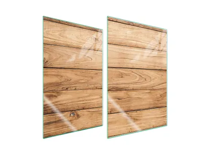 Image de Plaques de recouvrement pour cuisinière 2 pièces 35x52 Couverture de plaque vitrocéramique Verre Planche à découper Bois Marron