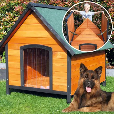 Produktbild von zooprinz Hundehütte Luna Klappdach Lamellen Kiefernholz Wetterfest 111x101x97cm (BxHxT)