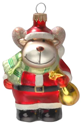 Glas-Weihnachtsbaumanhänger Rentier als Weihnachtsmann 10 cm