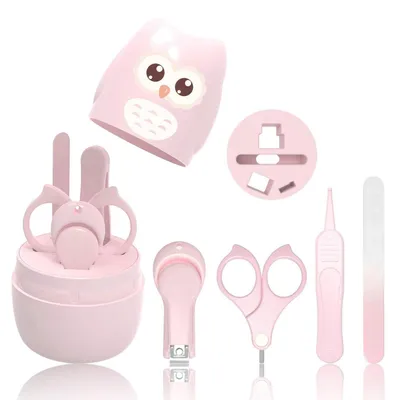 Immagine prodotto di Set per la cura del bambino, include accessori per la cura delle unghie: forbici per unghie, tronchesine, lima e pinzette, tutto in rosa