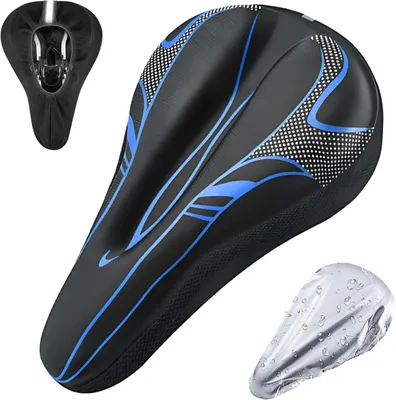 Imagen del producto de Funda para sillín de bicicleta transpirable, con acolchado de gel, color azul, para bicicletas de montaña urbanas y de montaña (MTB)
