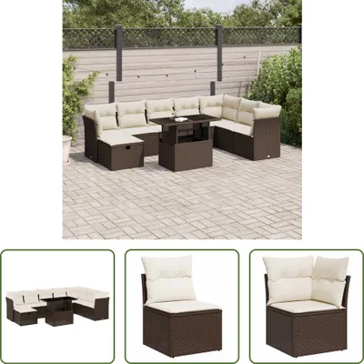 Produktbild von The Living Store 9-tlg. Garten-Sofagarnitur mit Kissen Braun Poly Rattan