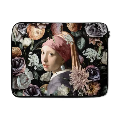 Produktbild von MuchoWow® Laptop Hülle 15 Zoll Mädchen mit Perlenohrring - Blumen - Vermeer - Pastell - Kunstwerk - Gemälde - Alte Meister Laptoptasche - Laptoptasche - Sleeve - Rundum-Schutz