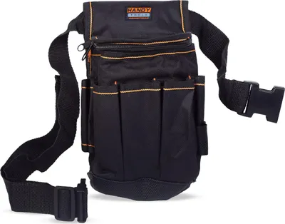 Produktbild von Multifunktionaler Werkzeughalter - Werkzeuggürtel mit Reißverschlusstaschen und Hammerhalter - 15 x 20 x 10 cm - Schwarz/Orange [10243]