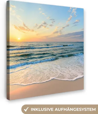 Produktbild von MuchoWow® - Leinwandbilder - Strand - Meer - Sonnenuntergang - Golf, Wandbild, Wanddeko Bilder Wohnzimmer, 90x90 cm