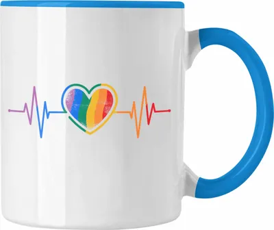Produktbild von Trendation - LGBT Tasse Geschenk für Schwule Lesben Transgender Regenbogen Herzschlag Lustige Grafik (Blau)