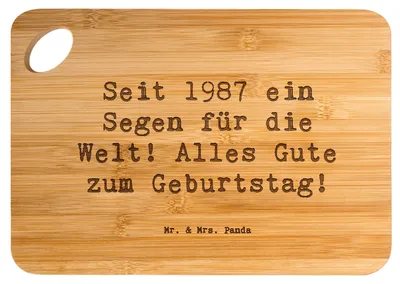 Produktbild von Mr. & Mrs. Panda Holzbrett Spruch 1987 Geburtstag - Transparent - Geschenk, Happy Birthday, Alter, Frühstücksbrettchen, Schneidebrett, Frühstücksbrett, Geburtsjahr, Brett