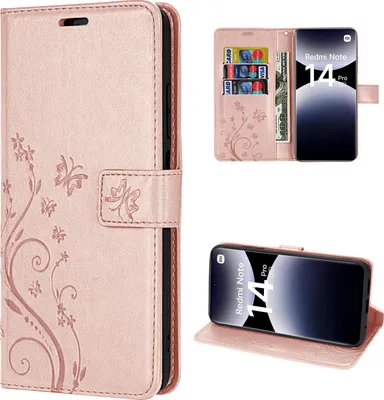 Produktbild von Hülle für Xiaomi Redmi Note 14 Pro 5G, Handy Tasche Handyhülle Wallet Case Flip Cover in Rosegold