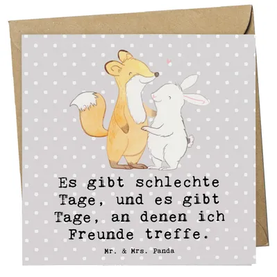 Produktbild von Mr. & Mrs. Panda Klappkarte Fuchs Hase Freunde treffen - Grau Pastell - Geschenk, doppelkarte, Grußkarte, Glückwunschkarte, faltkarte, anlasskarte