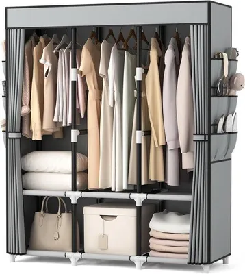 Produktbild von Stoffschrank – Garderobenschrank – Kleiderschrank – Vielseitiges Aufbewahrungsregal – 132x44x160 cm – Grau