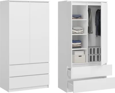 Zdjęcie produktu dla BDW, szafa Monia, z 2 szufladami, biała, 50Dx90Wx180H cm (2 szuflady)