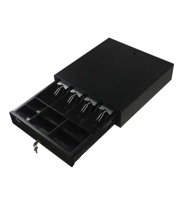 Produktbild von Equip Kassenschublade für POS-System, 4 Geldschein- und 8 Münzfächer, Münzfächer herausnehmbar, RJ11-Anschluss für Fernöffnung, Manuelle Kassenlade, Metall, Schwarz, China, 420 mm, 405 mm