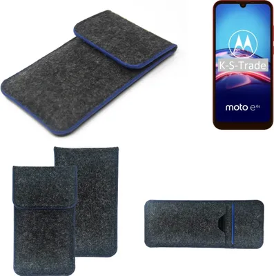 Produktbild von K-S-Trade Handy-Hülle Schutz-Hülle kompatibel mit Motorola E6s Filztasche Pouch Tasche Case Sleeve Filzhülle dunkelgrau, blauer Rand