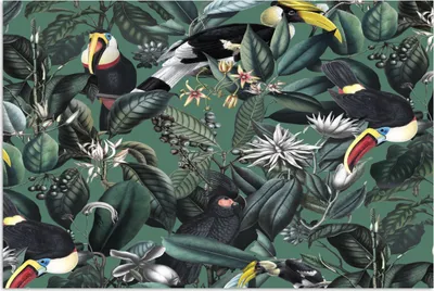 Produktbild von MuchoWow® Poster Blumen - Vogel - Collage 60x40 cm - Schlafzimmerdekoration