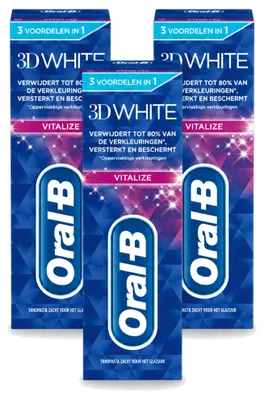 Immagine prodotto di 3 confezioni di dentifricio sbiancante Oral-B 3D White Vitalize, 75 ml ciascuna - confezione  - 3 pezzi