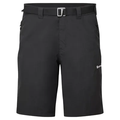 Schwarze Terra Shorts von Montane mit Gürtelschlaufen und Reißverschlusstaschen.