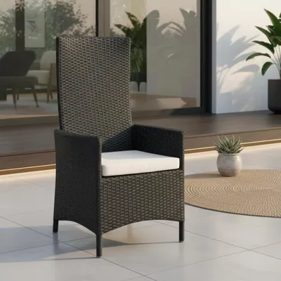 Produktbild von Polyrattan Gartenstuhl verstellbar Relaxsessel Schwarz inkl. Kissen