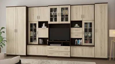 Produktbild von Meblast | Lena Wohnwand; Dunkles Sonoma / Helles Sonoma - Premium Beschläge | Möbel, Trend, Premium TV-Möbel, Große Anbauwand, Schrankwand, Wohnzimmer-Set, Sonoma Eiche