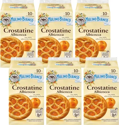 Produktbild von MULINO BIANCO Crostatine Albicocca - Italienisches Gebäck, Mini-Aprikosentörtchen 400g x 6 Pakete (Aprikose, x6)