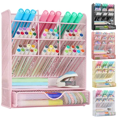 Produktbild von Stiftehalter, Schreibtisch-Organizer mit 10 Fächern und 1 Schublade (rosa)