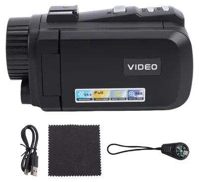 Image de Caméscope numérique 1080p 24 MP avec écran de 3 pouces orientable à 270°, zoom 18x et boussole - Noir