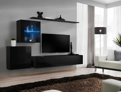 Produktbild von Luxus Schwarz Wohnwand 2x Wandschrank Wohnmöbel Wohnzimmermöbel