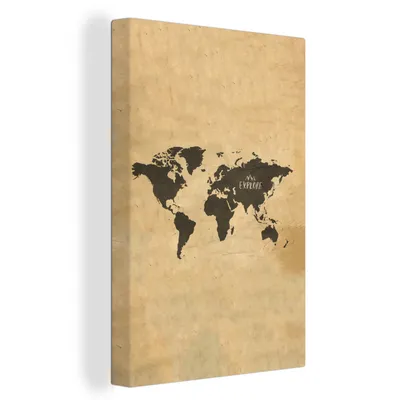 Produktbild von OneMillionCanvasses® - Leinwandbilder - 90x140 cm, Weltkarte - Retro - Zitate, Wandbilder Kunstdruck Wanddekoration - Wandschmucke - Schlafzimmer