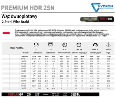 Obrázok produktu pre Hydraulická hadica, priemer DN13 (1/2"), 2SN, 275 bar, hladká