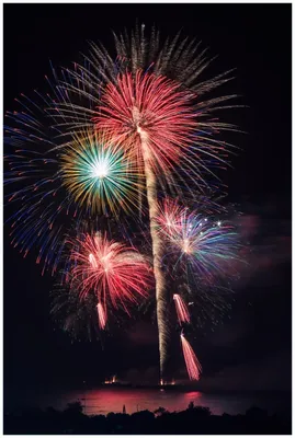 Produktbild von Wallario Premium Glasbild, freischwebende Optik, kräftige Farben, Größe 90 x 60 cm Motiv Feuerwerk bei Nacht