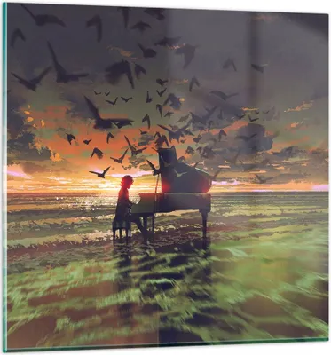 Produktbild von Bilder auf glas - Klaviermusik - 30x30cm - Glasbilder - Wandbilder - Bilder - Kunstdruck - zum Aufhängen bereit - Wanddekoration aus Glas - Glas Bilder - Wandbild auf Glas - Einteilig - GAC30x30-3911