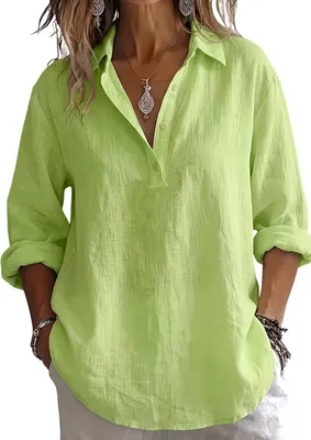 Productafbeelding van Currero Linnen Blouse Dames Groenachtig Geel XL