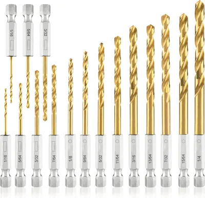 Produktbild von Sechskantbohrer-Set (13 Stück + 13 Stück gratis), , 4341 HSS-Titan-Sechskantbohrer für Holz, Stahl, Metall und Kunststoff, Schnellwechselsystem (1/16 - 1/4)