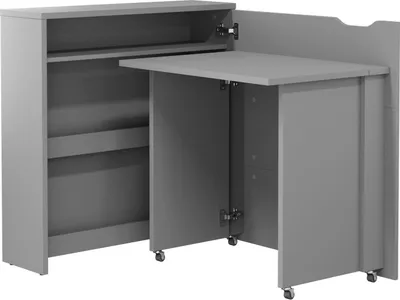 Produktbild von Klappschreibtisch LENART WORK CONCEPT SLIM CW-02P Schreibtisch Klappbar Eckschreibtisch mit Rollen Büroschreibtisch Computertisch (Farbe: Grau, Öffnungsrichtung: Rechts)